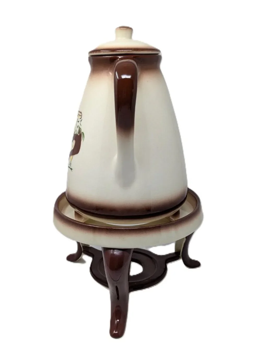 VTG Brock of California Chanticleer Rooster Coffee Pot w Chaffing Stand 9.5